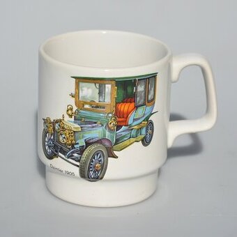 Vintage keramický hrnček z Anglicka - veterán, oldsmobil