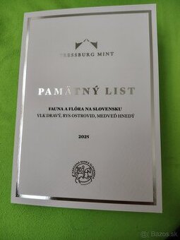 Pamätný list,Fauna a flóra-Vlk Dravý,Rys Ostrovid,Medveď