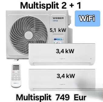 Multisplit Klimatizácia NOVÁ WEBER wifi,  kúriť chladiť