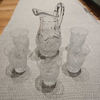 Brúsené sklo Bohemia Crystal - džbán + poháre