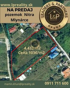 Na predaj stavebný pozemok Nitra - Mlynárce 4.432 m2 - 1