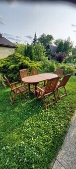 Teak - Predám teakový stôl a 6 kresiel