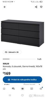Komoda MALM cierna 6 zasuviek