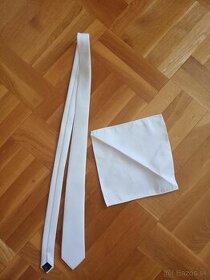 Biela svadobná kravata v odtieni IVORY s jemnými trblietkami - 1