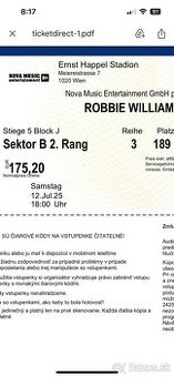 Predam 2 listky Robbie Williams Viedeň