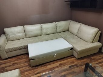 Rohová rozkladacia kožená sedačka+kreslo+poťah