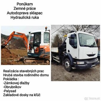 Zemné a výkopové práce autodoprava s hydraulickým rukou.