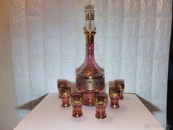 Luxusní karafa+6 skleniček, bohatá malba zlatem, zn. Bohemia - 1