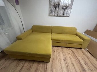 Rohová rozkladacia sedacia súprava - horčičová/žltá