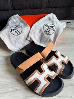 Bielo-hnedé pánske Hermès šľapky