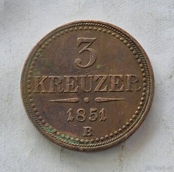 3 Grajciar 1851 B František Jozef I.