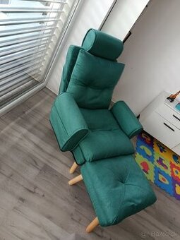 Polohovateľné kreslo s taburetom - farba ZELENÁ