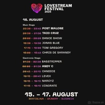 Lístky na LOVESTREAM (jednodňový, sobota 16.8.25)