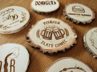 Drevené podložky pod poháre s gravirovaným vlastným motívom