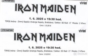 IRON MAIDEN Bratislava 2 vstupenky