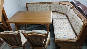 Rustikálna masivna rohová lavica+2stoličky+rozkl.stôl