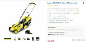 Prodám AKU kosačku Kärcher LMO 18-36 Battery 18V