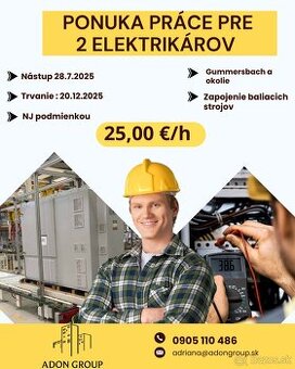 Ponuka práce pre 2 elektrikárov Nemecko