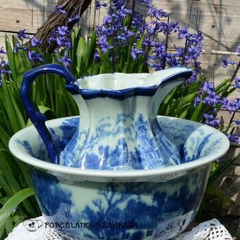 Starožitná veľká a ťažká umývacia sada - džbán + misa