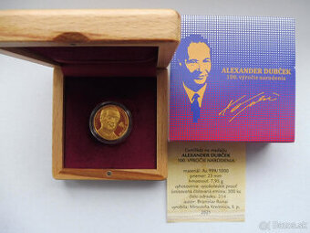 Zlatá medaila A.Dubček, 100. výr.narodenia, proof