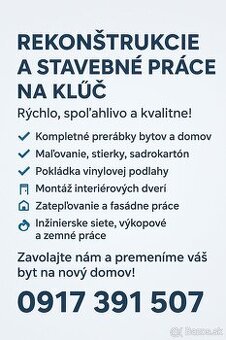 🛠️ REKONŠTRUKCIE A STAVEBNÉ PRÁCE NA KĽÚČ 🏠