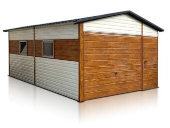 Plechová garáž 4×6 m – biela + zlatý dub