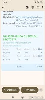 Predám 2 vstupenky na koncert DaliborJanda