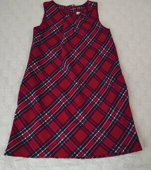 H&M kárované červené trblietavé šaty s mašľou a vreckami,140