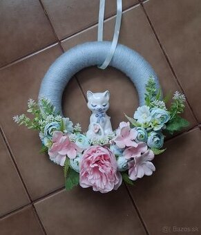 Handmade veniec na dvere s mačkou