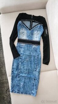 Obtiahnute denim saty s dlhym rukavom NOVE