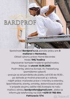 Ponuka práce pre 3 maliarov- Nemecko