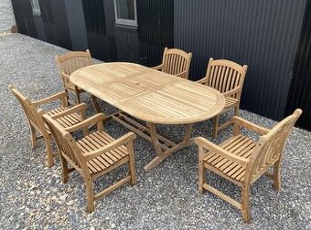 TEAK - Exkluzivny set Roztahovaci stol a 6 masivnych kresiel