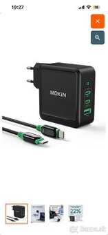 Nabíjačka MOKiN 140 W USB-C GaN s displejom a 1,2m káblom