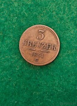 3 kreuzer / grajciar 1851 G, vzácny