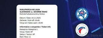 Slovensko - Severne Irsko 1. kategoria, 2 vstupenky