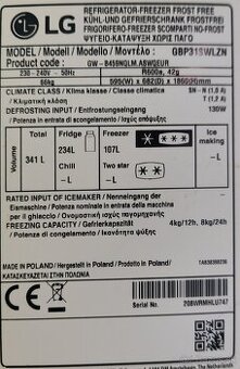 Predám kombinovanú chladničku LG