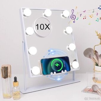 Zrkadlo s reproduktorom a bezdrôtovou nabíjačkou s 9 žiarovk