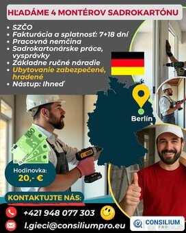 Hľadáme štyroch montérov sadrokartónu.