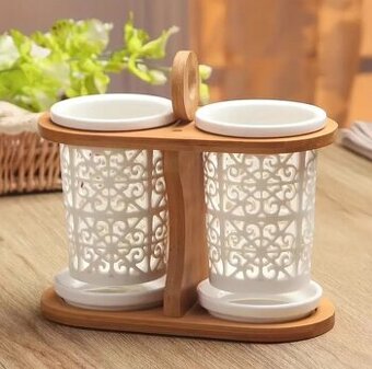 Držiak na príbor bambus keramika - 1