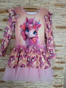 Nádherné handmade dievčenské šaty s Jednorožcom veľkosť 134