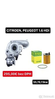 Repasované turbo GARRETT 1.6 HDi - 55kw, 70kw, 73kw