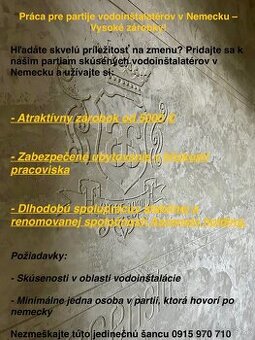 PONUKA PRACE---- vodára