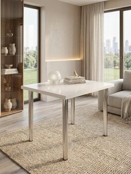 Jedálenský stôl, biely lesklý