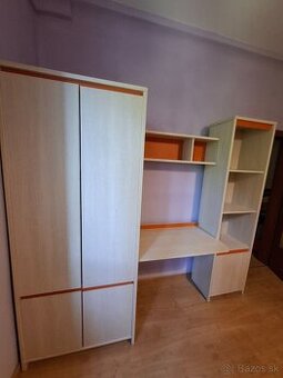 Detska zostava: stol, skrina, postel, regal, police