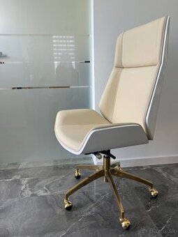 NOVÁ kancelárska stolička béžovo-zlatá Luxury Premium POHODL