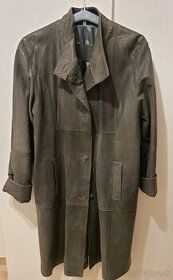 Tmavozelený dámsky kožený kabát