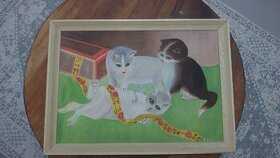 Retro obraz Hrajúce sa mačky 54 x 39