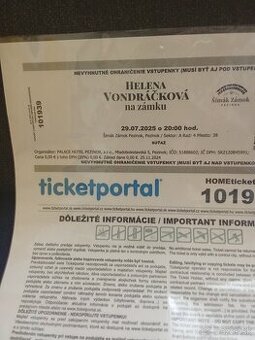 Dobrý deň predam 2 vstupenky na koncert heleny vondrackovej.