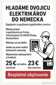 Hľadáme dvojicu elektrikárov do Nemecka