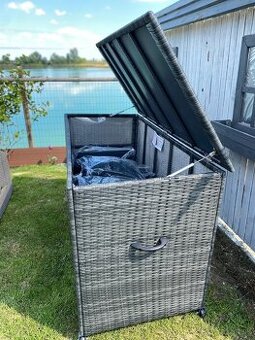 Veľký ratanový úložný box na vankúše – 930 litrov, šedý melí